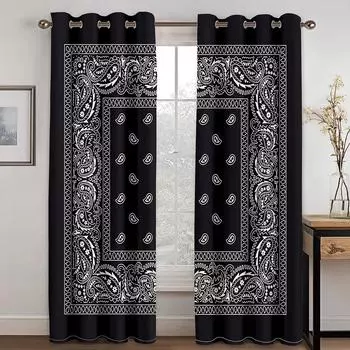 3D Digital Printing Bohemian Style Cashew Flower Design Sunshade Thin Curtains For Living Room Bedroom Curtains 2 Panels 100W130H(CM)40x51in&Hook