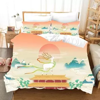 3D digital printing Chinese style personality Guochao bed four-piece set three-piece ins quilt cover 135x200 two-piece set