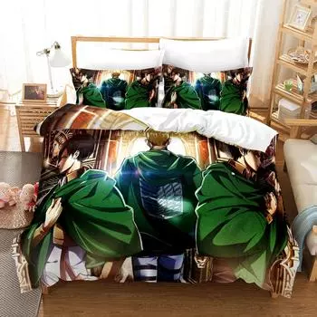 3D Digital Printing Game Anime Attack Giant Bedding Four-Piece Set Three-Piece Set Sheet Pillowcase 135x200 two-piece set