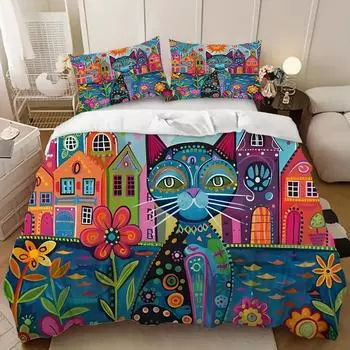3D Digital Printing Kit, Quilt Cover, Kitten Three Kit, Children S Three-Piece Set 135cm * 200cm (three-piece set)