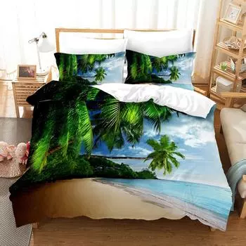 3D Digital Printing Quilt Set Three-Piece Scenic Beach GB-Single135cm200cm 2pcs