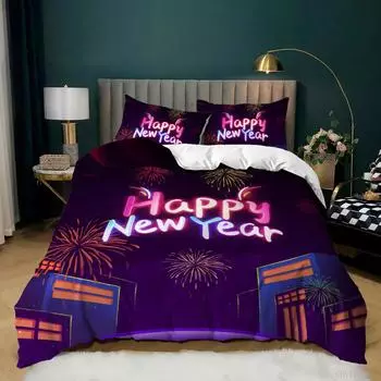 3D Digital Printing Simple And Fresh Three-Piece New Year S Day New Year S Kit Quilt Cover Bedding 135 * 200 (two-piece set) 90g