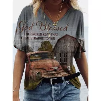 3D Digital Printing Summer Women s V-neck Short Sleeved T-shirt Comfortable Versatile Shirt S