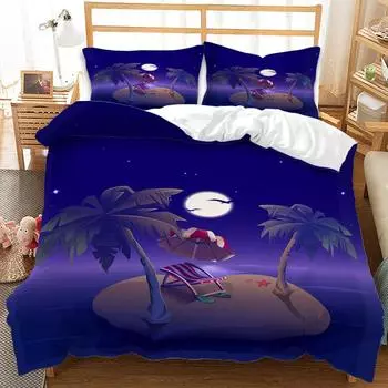 3D Digital Simple Summer Vacation Printing Three-Piece Digital Kit Quilt Cover Pillowcase 135 * 200 (two-piece set) 90g