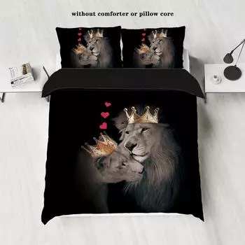 3D Digital Star Lion Polyester Three-Piece Quilt Cover Bedding Quilt Cover Pillowcase 135x200cm