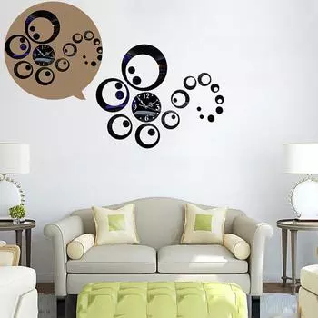 3D DIY акриловые зеркальные настенные часы, украшение для дома, для комнаты, декоративные кварцевые настенные наклейки для гостиной, современные чёрный