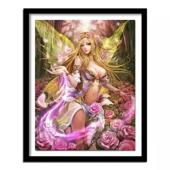3D DIY Алмазная картина Вышивка крестом Девушка Бабочка Полная алмазная вышивка Фея Роза Домашний декор 20X30CM