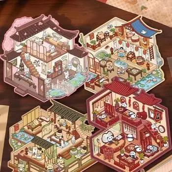 3D DIY мультфильм дом пейзаж наклейки милый пузырь еда автомобиль кабина сцена наклейка фестиваль подарок для взрослых детей детей студентов 125*150mm