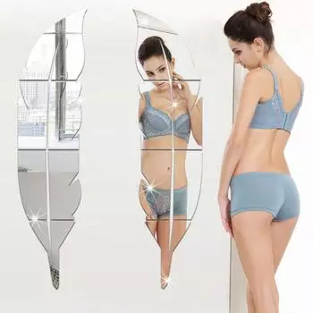3D DIY перо фон зеркальные настенные наклейки деколь съемный художественный винил домашний декор комнаты акриловые наклейки настенное украшение серебряный