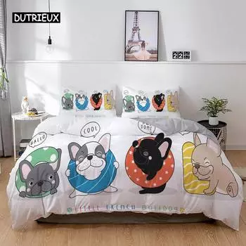 3D Dog Bedding Set Cute French Bulldog Puppy Duvet Cover Sets Cartoon Bed Cover Pet Animals Home Textiles Queen 23Pcs King Full EU Single 135x200cm