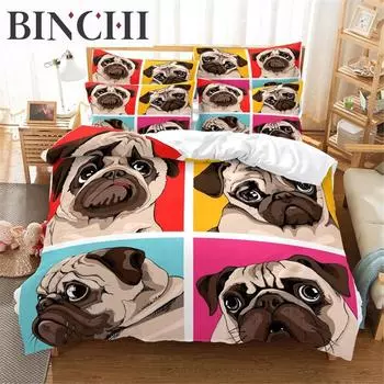 Комплект постельного белья для собак 3D Queen Bedding Duvet Cover Set Bedding Bed Cover Cotton Queen Bed Cover Set Bed Set Bedding EU single(135x200cm)&set