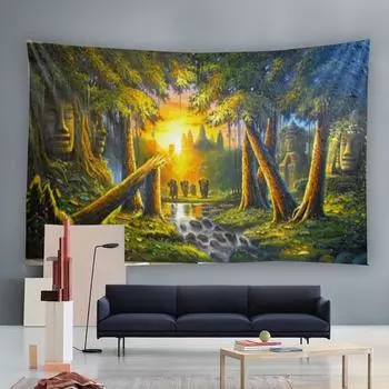 3D Долина Будды, нижняя практика, природный пейзаж, настенный гобелен Мандала, богемное буддийское украшение для гостиной 100X75CM