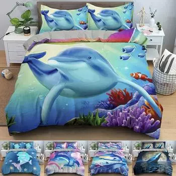 3D Dolphin Bedding Set Cute Animals Duvet Cover With Pillowcase Bedroom Printed Comforter Covers Twin Full King Home Textile 70x133cm 2pcs