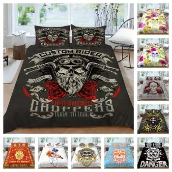 3D домашнее постельное белье с черепом, чехол для постельного белья, костюм из полиэстера, королевский размер, роскошный пододеяльник для мальчиков и девочек-подростков UK Single 135x200cm