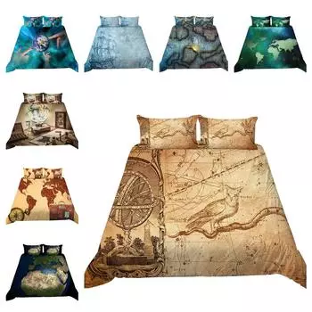3D домашний комплект постельного белья с принтом карты, пододеяльник, наволочка, 2/3 шт., карта мира с узором, супер мягкое украшение для дома с застежкой-молнией Baby 100x135cm