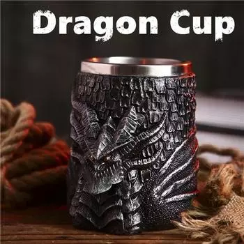 3D Дракон Пивная кружка Изделия из смолы Украшение для домашнего бара Нержавеющая сталь Вода Кофейная чашка Викинг Кружка Посуда для напитков Праздничные принадлежности Стакан для виски Чашка для вина