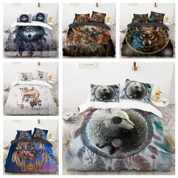 3D Dreamcatcher Wolf Bedding Set Animal Down Duvet Cover Pillowcase 2/3pcs Goodnight Theme Cover Luxury Home Textile Baby 100x135cm