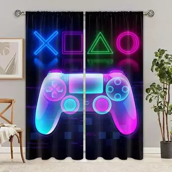 3D Dreamy Game Gamepad Controller Switch Window Curtains Blinds For Living Room Kid s Bedroom Bathroom Kicthen Door Home Decor2P W65X60H(cm)X2Pcs&Hook