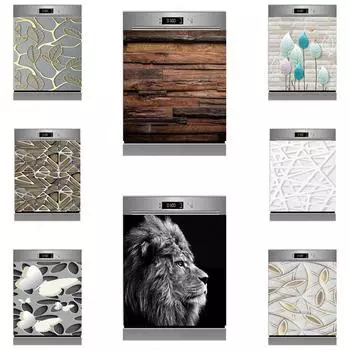 3D древесные зерна самоклеящиеся наклейки для посудомоечной машины животные Лев настенная наклейка детская художественная дверная крышка кухонные аксессуары домашний декор 45X82cm 18X32inch