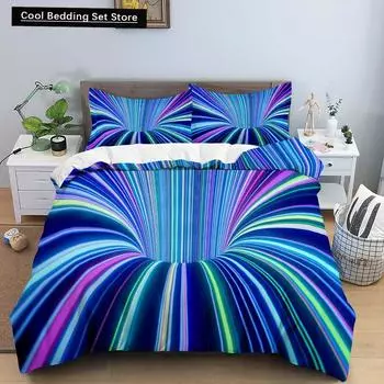 3D Duvet Cover Psychedelic Abstract Double Queen Bedding Set 2/3pcs Quilt Cover King Full Size Blue Polyester Comforter Cover EU single(135x200cm)