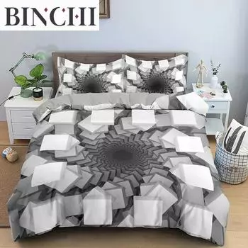 3D Duvet Cover Psychedelic Twin Bedding Set Luxury Quilt Cover with Zipper Closure 23pcs Queen Size Polyester Comforter Sets 70x133cm 2pcs
