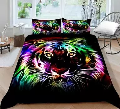 3D DUVET QUILT постельное белье из стираной микрофибры, 2/3 комплекта постельного белья с принтом, 3D черный фон, красочный принт с тигром, DUVET QUILT, комплект постельного белья UK Single 135x200cm