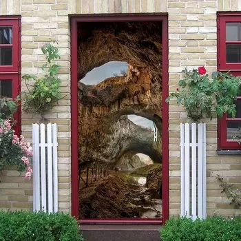 3D дверная художественная наклейка Rock Cave River самоклеящиеся дверные наклейки наклейки для дома спальни водонепроницаемые виниловые украшения спальня DIY настенные наклейки 77X200cm