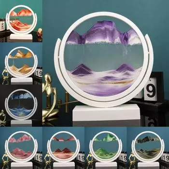 3D движущаяся картина из песка Песочные часы Белая рамка вращающееся круглое стекло Глубокий морской песчаный пейзаж Зыбучие пески Песочные часы для дома Декор Подарки 8 inch (20x21cm)