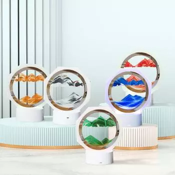 3D Движущийся Песочный Арт 6.69в 360° Вращающиеся Песочные Часы Украшение Творческое Искусство Песок Искусство Жидкое Движение синий