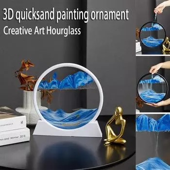 3D движущийся песок художественная картина круглое стекло глубокий морской пейзаж песочные часы зыбучий песок ремесло течет живопись офис украшение дома подарок
