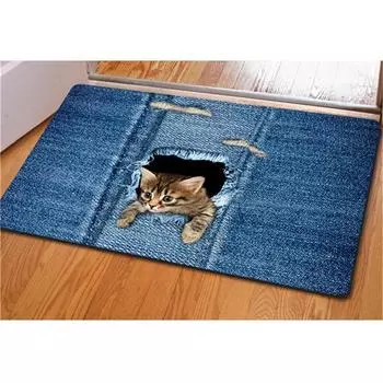 3D джинсовый коврик с отверстиями для кошек, милый забавный ковер с рисунком котенка, кухонный абсорбирующий противоскользящий коврик для ванной 1