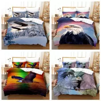 3D Eagle Постельное белье Животное Пододеяльник Наволочка 2/3 Подарок на день рождения DE135 * 200 Комната для мальчиков Полный размер Быстросохнущий мягкий домашний текстиль Baby 100x135cm