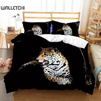 3D Editorial Леопардовый пододеяльник Комплект постельного белья с изображением животных, односпальный, двуспальный, размер Queen, размер US Twin, полный размер King Size EU single(135x200cm)