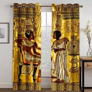 3D египетские иероглифы узор голова собаки человеческое тело шторы 2 панели гостиная спальня кухня балкон окно декор 50W130H(CM)X2PCS&Grommet Top