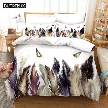 3D Feather Bedding Sets Duvet Cover Set With Pillowcase Kids Children Boys Girls Twin Full Queen King Bedclothes EU single(135x200cm)