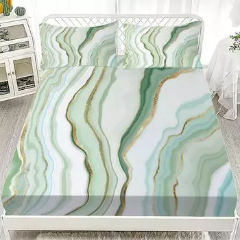 3D Fitted Sheets Marble pattern Bedding Printed With Elastic Mattress Cover And Pillowcase Custom 180x200cm Boy Kids Decor 90x200cmx25