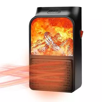 3D Flame Mini Electric Stove Heater 900W Portable Heater с дистанционным управлением для камина, подключаемый к стене для домашнего офиса EU чёрный