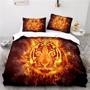 3d Flame Tiger Art Pattern Bedding Set Print Duvet Cover Set with Pillowcase Home Textile Adult Kids Twin Full Queen King Size 228x228cm