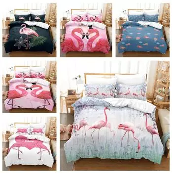 3D Фламинго постельное белье пух животных пододеяльник наволочка 2/3 части комфортное покрывало односпальная кровать двуспальная кровать роскошный быстросохнущий домашний текстиль подарок Baby 100x135cm