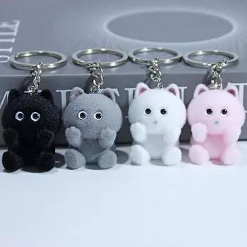 3D Flocking Cat Брелок Y2K Милый мультяшный котенок Брелок Милая сумка Подвеска Рюкзак Подвесное украшение Ключ Аксессуары серый