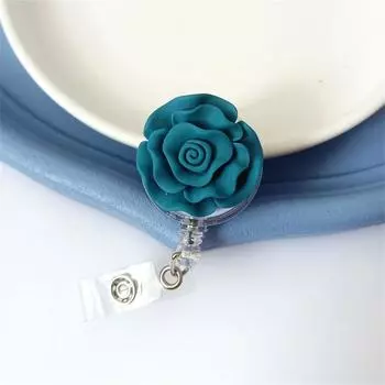 3D Flora Nurse Badge Reel Name Tag Easy Pull Buckle Cute Retractable Badge Holder Office School Blue-Flower
