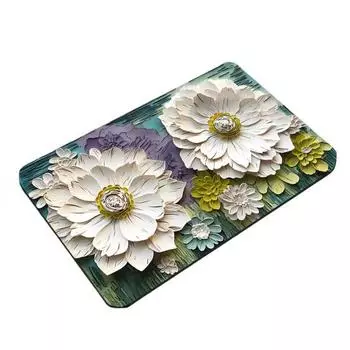 3D Floral Floor Mat Absorbent Diatomaceous Mud Rug Non-Slip Bathroom Entrance Carpet Quick Drying Mat for Living Room Kitchen 60cm