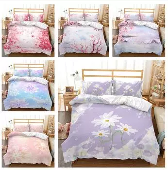 3D Flower Bedding Set King Queen Bed Duvet Cover Pillowcase 2/3pcs Women and Girls Duvet Cover Soft Quick Drying Home Textile Baby 100x135cm