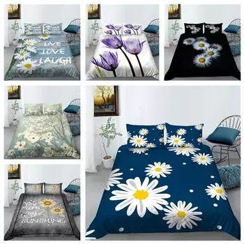 3D Flower Bedding Set King Queen Bed Duvet Cover Pillowcase 2/3pcs Women and Girls Duvet Cover Soft Quick Drying Home Textile Baby 100x135cm