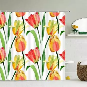 3D Flower Tulip Blossom Cactus Lavender Rose Shower Curtains Bathroom Curtain Frabic Waterproof Polyester Bath Curtain with Hook W90xH180cm