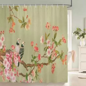 3D Flowers and Birds Peacocks Shower Curtain Waterproof Bathroom Curtains Polyester Home Decor Curtain With Hook Curtain W90xH180cm