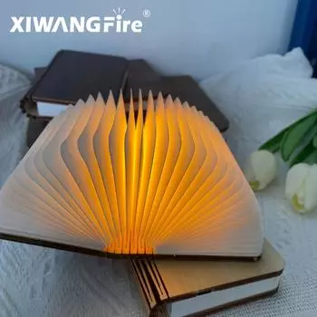 3D Folding Book Light LED Night Light 3-Color USB Charging Portable Wooden Magnetic Table Lamp Decoration Christmas Holiday Gift Night Lamp