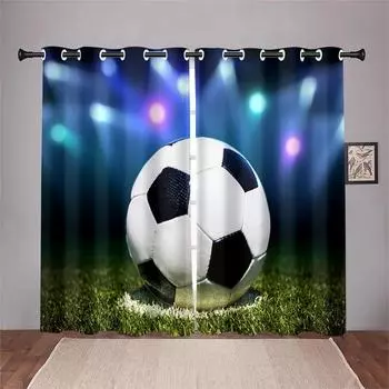 3D Football Field Shiny Lights Curtains Football Lovers Home Decor Curtains 2 Panel Living Room Bedroom Den Kids Room Decor 50W130H(CM)X2PCS&HooK