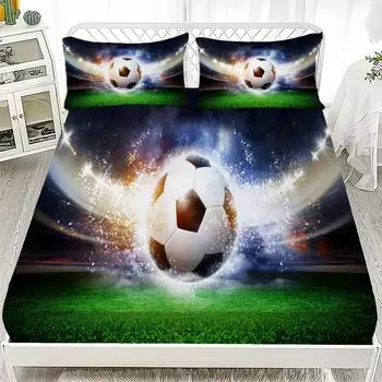 3D Football Soccer Bedding Printed Fitted Sheets With Elastic Mattress Cover And Pillowcase Custom 150x200cm Boy Kids Decor 90x200cmx25