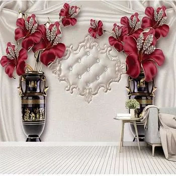 3D фото обои красивые стерео украшения красный цветок ТВ настенная роспись гостиная спальня нетканая роспись водонепроницаемые обои 300cm (W) x 200cm (H)